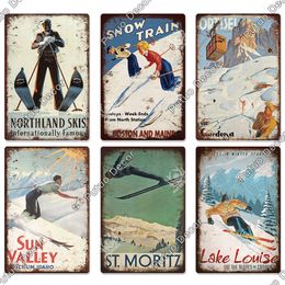 Putuo Decor Skiing Sign Vintage Metal Poster Tar Tekenen Retro Home Office Wand Decoratief voor woonkamer Slaapkamer Geschenk schilderen