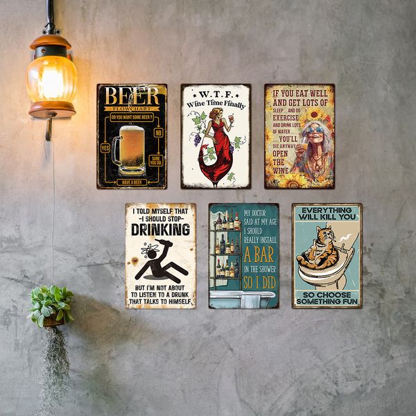 Putuo Decor Wine Vintage Metal Tin Sign, Wine Time Enfin, Wall Art Decor for Home Bar Pub Nightclub, 7,8 x 11,8 pouces