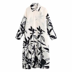 PUWD OVERSIZE Dames Turn-Down Kraag Jurk Lente-Herfst Mode Dames Chinese Stijl Losse Gedrukt 210522