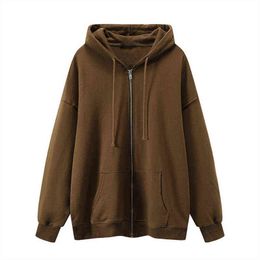 PUWD, sudaderas con capucha de algodón suave de gran tamaño marrón Vintage para mujer, moda de otoño 2021, sudaderas con capucha informales holgadas con letras para mujer, prendas de vestir Chic para niña T220726