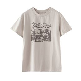 PUWD Vintage mujeres elegante estampado camisetas blancas moda de verano señoras O cuello manga corta Tops Sweet Girls Casual Tees 220514