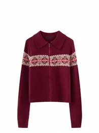 Puwd Suéter de mujer 2023 Invierno Fi Ladies Casual Solapa de punto Cremallera LG Mangas Suéter rojo para Outwears de mujer W3hC #