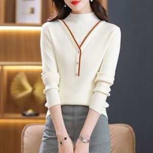 Puyuan Stall Bottom Sweater voor dames in herfst en winter 2023, nieuwe slim-fit gebreide trui in westerse stijl, T-shirt met twee nep-topjes eronder Stijl, Stijl