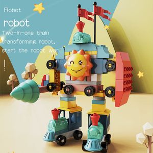 Puzzelbordspel 173PCS Grote deeltjes DIY Veelzijdige bouwsteen Treinstation Ruimterobot Roterende baksteen Bouwsteenset Speelgoed voor kinderen 4-6 Oud kerstcadeau