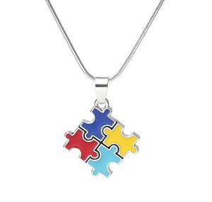 Puzzle pendentif colliers femmes hommes croix classique carré Design coloré émail rouge bleu autiste unisexe cadeau bijoux