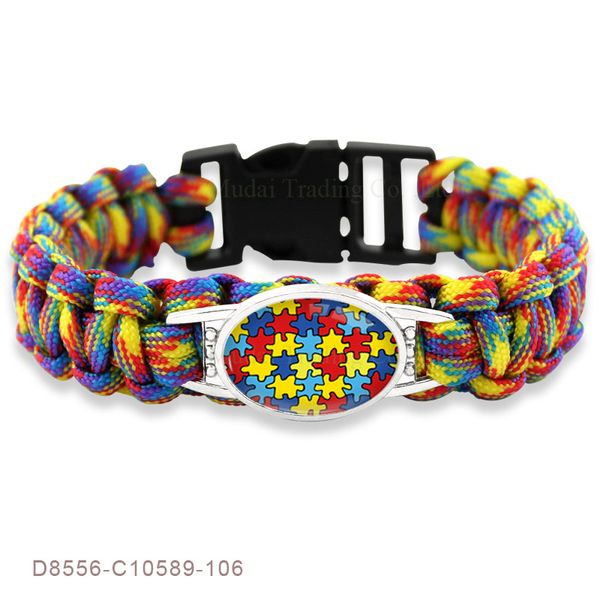 2021 pieza de rompecabezas concienciación sobre el autismo esperanza encanto colorido 25*18mm cabujón de cristal supervivencia al aire libre Paracord pulseras hombres mujeres joyería