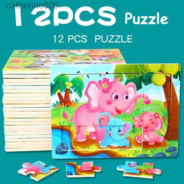 Puzzles 3D Puzzle en bois bébé Montessori jouets dessin animé Intelligence animale Puzzles en bois apprentissage précoce jouets éducatifs pour enfants L231025