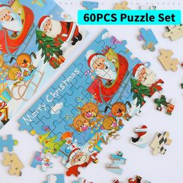 Puzzels 60 stuks houten puzzel speelgoed voor kinderen cartoon Santa Claus Wood Jigsaw met doos Baby educatieve speelgoed Kids Kerstcadeau 220922