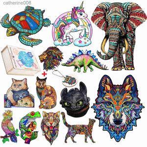 Puzzels Geavanceerde Houten Dieren Legpuzzels Mooie Olifant Wolf Puzzelspellen Populair Intellectueel Speelgoed Voor Volwassenen KidsL231025