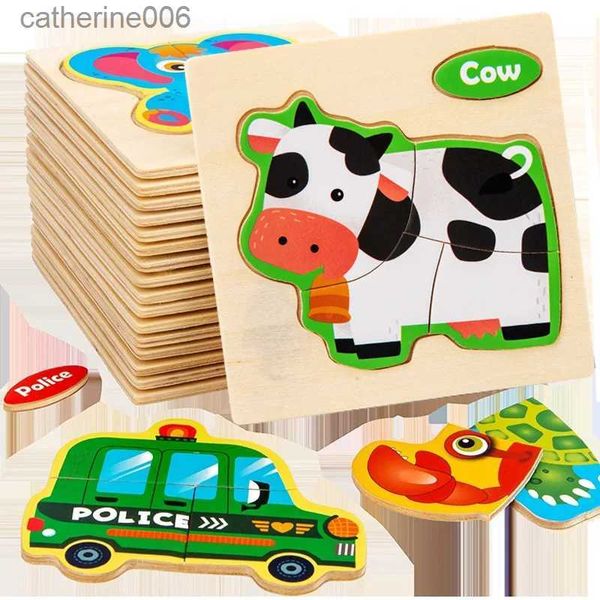 Rompecabezas Bebé Montessori Juguetes 3D Rompecabezas de madera Dibujos animados Animal Tráfico Rompecabezas Aprendizaje temprano Juguetes educativos para niños GiftL231025