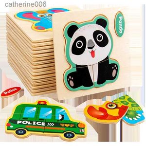 Puzzels Baby Houten Speelgoed Intelligentie 3D Puzzel Cartoon Dier Puzzel Kinderen Vroeg Leren Educatief Speelgoed voor kinderenL231025