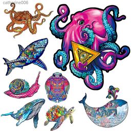 Puzzels Mooie Octopus Walvis Houten Puzzels Elegante Vorm Dieren Legpuzzels Voor Volwassenen Kinderen Kleurrijk Educatief Speelgoed Familie GameL231025