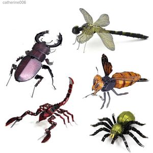 Puzzles Insecte chromatique 3D Puzzle en métal libellule mante religieuse Scorpion KITS de modèles assembler Puzzle cadeau jouets pour enfants L231025