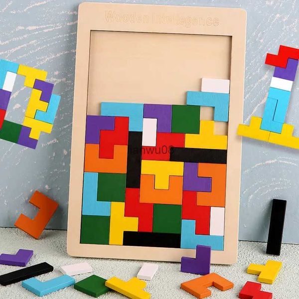 Puzzles Coloré 3D Puzzle en bois jouets éducatifs Tangram jeu de mathématiques enfants préscolaire Magination formes Puzzle jouet pour enfants JigsawL2403