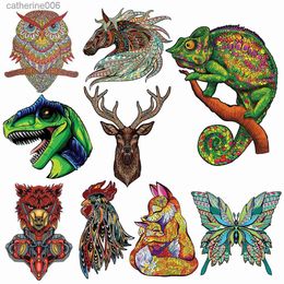 Puzzels Creatieve Houten Dieren Legpuzzels Elegante Vorm Kameleon Dinosaurus Puzzelspellen Montessori Educatief Speelgoed Voor Volwassenen KidsL231025