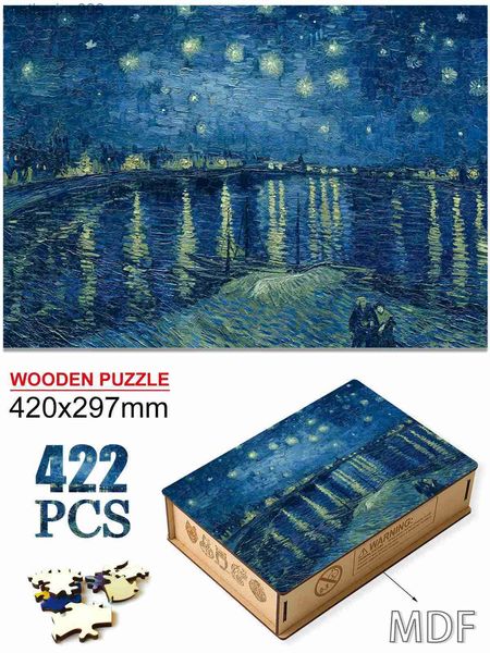 Rompecabezas Fabulosos rompecabezas de madera con pintura de paisaje, juguetes educativos Montessori, rompecabezas de Van Gogh para niños y adultos, juguete de madera para regaloL231025