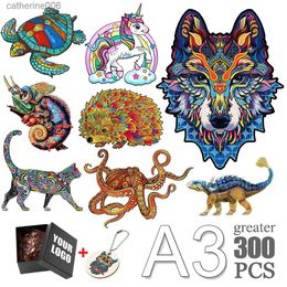 Puzzles Puzzles animaux en bois exquis chauds pour enfants adultes forme élégante loup tortues de mer jeux de Puzzle 3D plus grand A3 300 PCSL231025