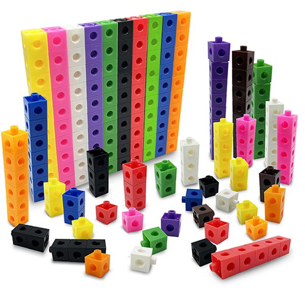 Puzzles Kids 100pcs Cubos Montessori Math Toy 10 Color Rainbow Link Cube Snap Block Juego de apilamiento Bloques de construcción educativos 3D Puzzle 230705