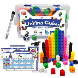 Rompecabezas Moulty Linking Cubos de matemáticas con tarjetas de actividades Juego de bloques de números Juguetes de conteo Contadores de cubos a presión para niños que aprenden 230530