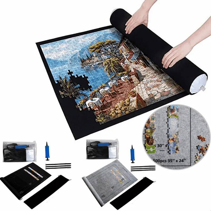 Puzzles pad jigsaw roll en feutre tapis playmat couverture pour jusqu'à 1500 pycs accessoires de puzzle nouveau sac de rangement de voyage portable pas de puzzle