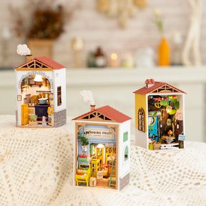 Puzzels robotime diy houten poppenhuis mini stad poppenhuis met meubels boekhandel voor kinderen cadeau miniatuur volwassen 221201