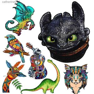 Puzzles Puzzles animaux en bois senior pour enfants adultes ensemble de planches de dragon aux couleurs vives jouet stimulant forme irrégulière 3D PuzzleL231025