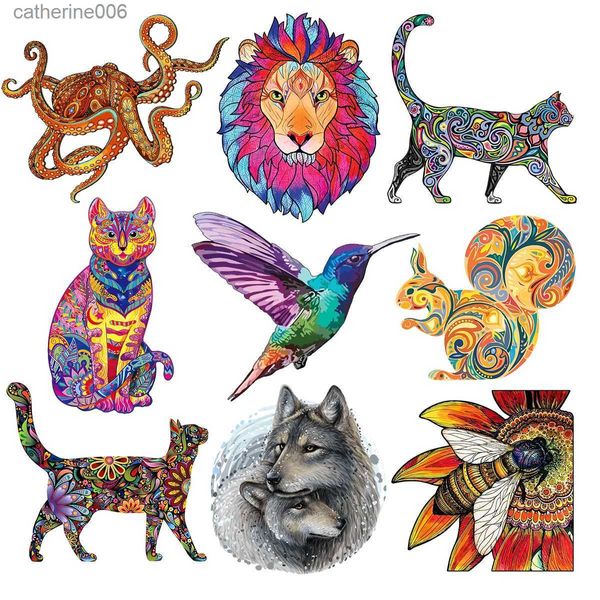 Puzzles Produit vedette Puzzles en bois jeu de cerveau Animal exquis pour adultes enfants beau Lion poulpe puzzle en bois L231025