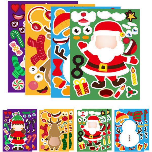 Puzzles Autocollants Puzzle Jeux Enfants DIY Make-a-Face Père Noël Bonhomme De Neige Elk Dressing Enfants Education Jouet Auto-bâton 220922