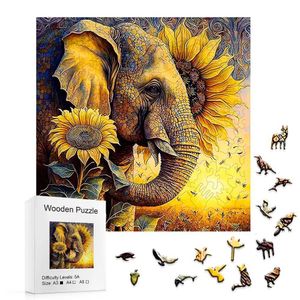 Puzzels Zonnebloem Olifant Houten Puzzel Creatieve Grappige Kerst Halloween Cadeau Voor Familie Vrienden Handgemaakte OrnamentL2403