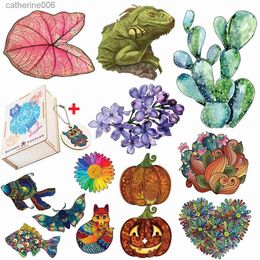 Prachtige houten dierenpuzzels voor kinderen, volwassenen Prachtige dierenlegpuzzels Kleurrijke aquarel Vetplant DIY-knutselsL231025