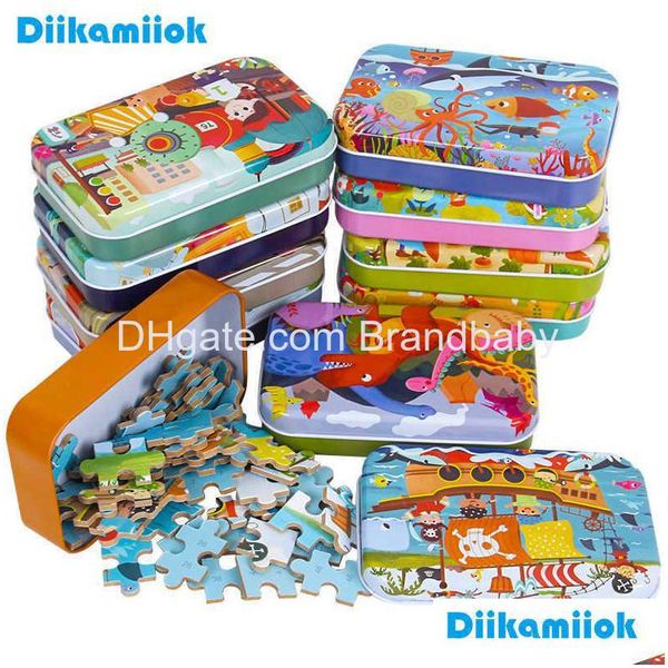 Puzzles En Gros 60 Pièces Puzzle En Bois Cerveau Boîte De Fer Pour Enfants Dessin Animé Véhicule Animal Bois Puzzle Bébé Jouet Éducatif Enfants C Dhpxq