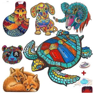 Rompecabezas de madera Animal Jigsaw Puzzle Turtle Dog Fox DIY para Adts Niño Descompresión Juegos interactivos Cumpleaños Drop Entrega Dhltw