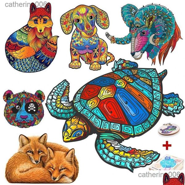 Puzzles Animal en bois puzzle puzzle tortue chien renard bricolage pour adts décompression des jeux interactifs anniversaire gouttes de livraison toys gif oti43