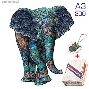 Wooden Animal Jigsaw Puzzles for Adults and Kids - Brightly Colored Elephant and Eagle - Intellectual Toy and Popular Family Board Game