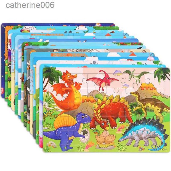 Puzzles Rompecabezas de madera de 30 piezas, rompecabezas de historia de dinosaurios animales, rompecabezas de dibujos animados para niños en edad preescolar, rompecabezas de aprendizaje para bebés, rompecabezas de avión ToyL231025