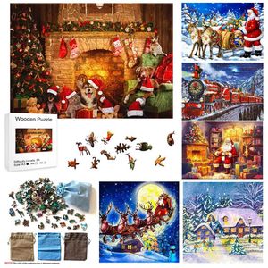 Puzzles Puzzle en bois Christmas Car Tree Car Santa Claus Snowman Puzzle pour les adultes et les enfants de plus de 14 ans Cadeau parfait pour Noël Y240524