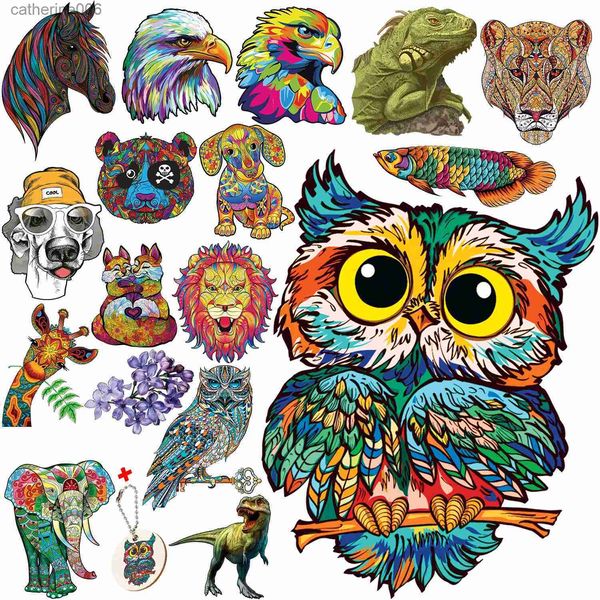 Puzzles Puzzles en bois animaux mystérieux Lion hibou puzzle fabuleux bricolage cadeau interactif jouet en bois pour adultes enfants jeux de société éducatifs L231025