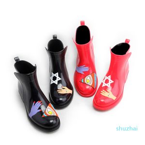 Bottines de pluie en Pvc pour femmes, talons plats, chaussures d'eau imperméables, Wellies