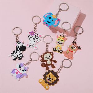 PVC Cartoon Dier Sleutelhanger Jungle Dieren Sleutelhanger Panda Luiaard Pauw Alpaca Vorm Sleutelhanger Houder Charme Leuke Trinket Mode Tas Hanger INS