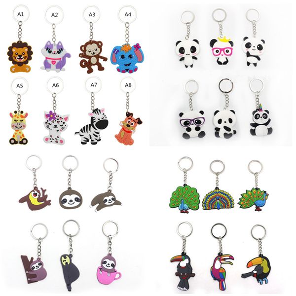 PVC Animal de dibujos animados Llavero Animales de la selva Llavero Panda Perezoso Pavo real Alpaca Forma Llavero Titular Encanto Lindo Baratija Bolso de moda Llaveros colgantes