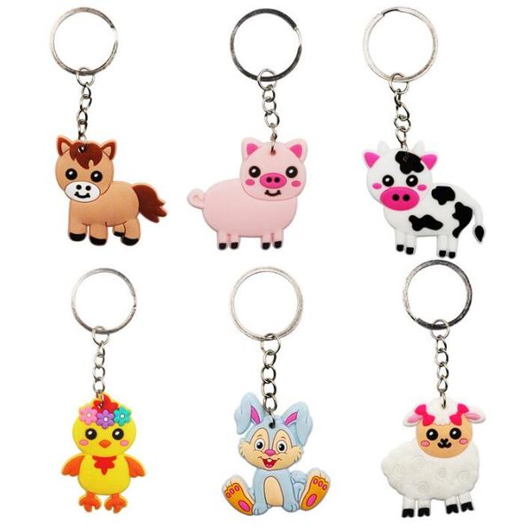 PVC Dibujos animados llavero granja animal conejo cerdo cerdo oveja lindo llavero metal llavero llavero giveaways