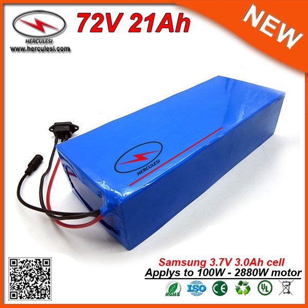 Boîtier en PVC Big Power 2160W Batterie de vélo électrique 72V 21Ah Lithium Li Ion E-Bike Batterie avec chargeur 30A BMS 2A Cellule Samsung