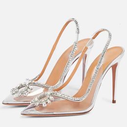 PVC Clear Rhinestone 227 Sier Eilyken Women Transparent Pumps Fashion Slingbacks Thin Heels Party Bridal Wedding Sandals Shoes 240125 233