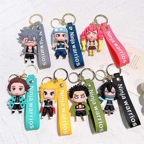 PVC niedlicher Anime 3D Dämonentöter Auto Schlüsselanhänger Japan Zeichentrickfigur Spielzeugfigur Taschenanhänger Kimetsu No Yaiba Gummi Schlüsselanhänger