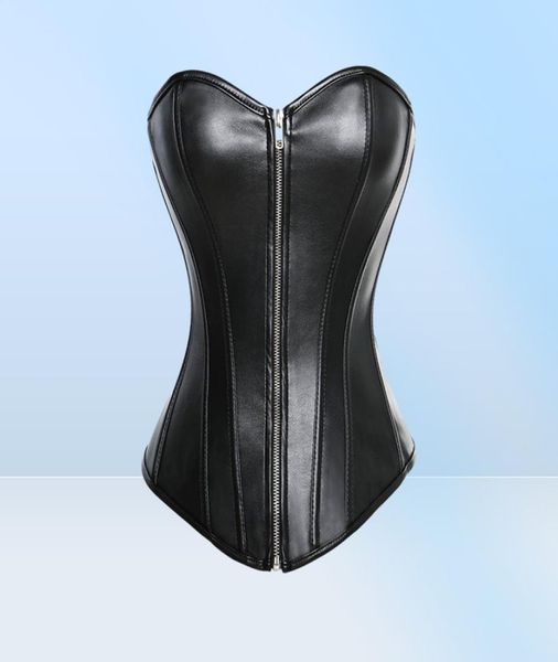 Corset en simili cuir PVC Bustier S6XL grande taille femmes fermeture éclair avant Corset soutien-gorge Push up rouge noir LC52235294419