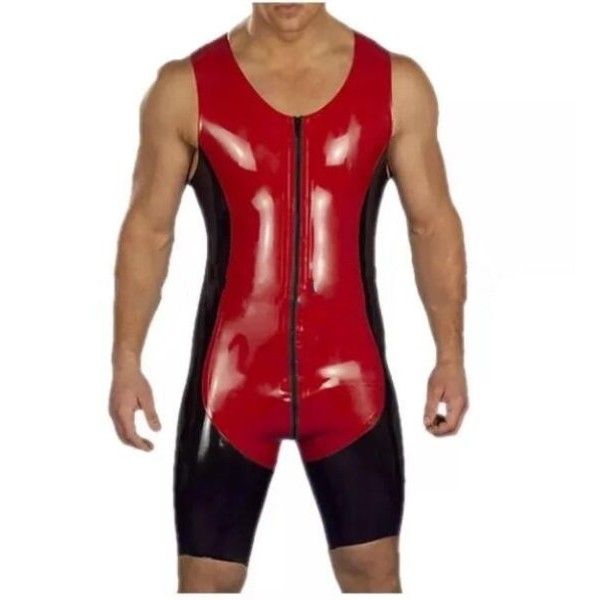 Costume Catsuit en Faux cuir PVC, rouge et noir, collants, costume de fitness Zentai, robe fantaisie de cosplay pour adultes, fermeture éclair sur le devant à 3 voies jusqu'au cul