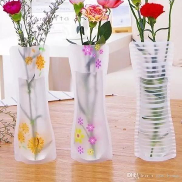 Vases pliables en PVC sac à eau pliable Vases de fête de mariage en plastique Vase de bureau à domicile réutilisable écologique 27*12cm 0412