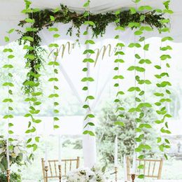 PVC Grass Green Spring Leaf slingers voor waterdichte buiten trouwfeest hangende bladeren banner muur huis plafonddecoraties