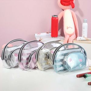 PVC-roosters Cosmetische opbergzakken 3-delige set Grote capaciteit Helder Modieus Shell Dames Ritszakje voor Reizen Huidverzorging Make-up Lippenstift Oogschaduw Telefoonwastas Hoesjes