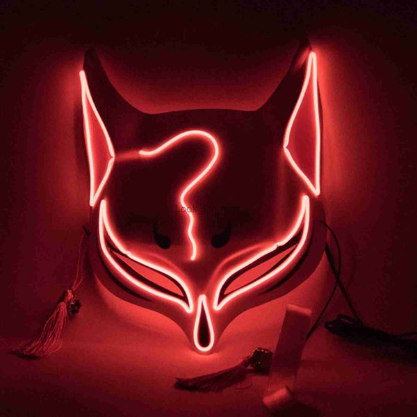 PVC Halloween Clubbing iluminado Kitsune Fox LED máscara DIY disfraz Rave Cosplay EDC máscaras de fiesta HKD230810